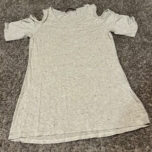 bellini Womens Gray Cold‎ Shoulder Rhinestone T Shirt Size S